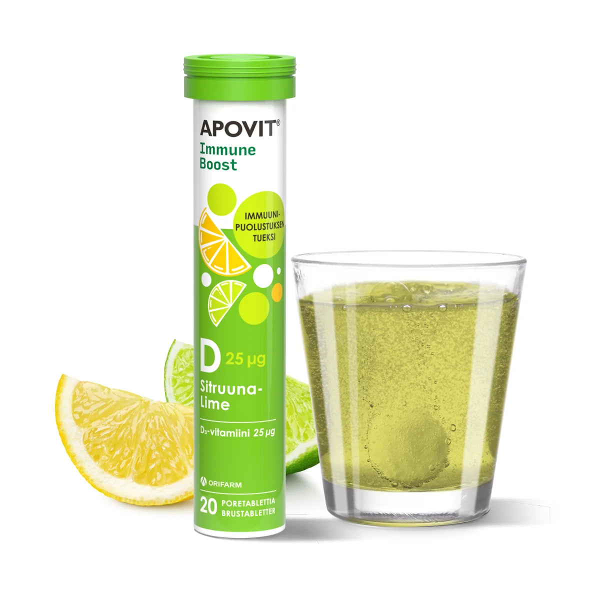 APOVIT Immune Boost D-vitamiini sitruuna-lime poretabletti 20 kpl