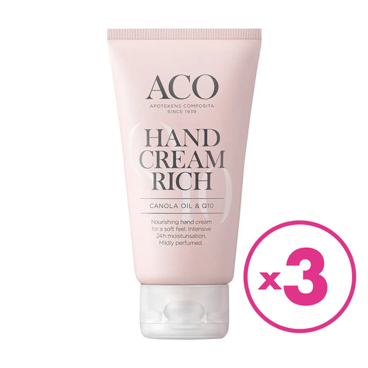 ACO Body Hand Cream Rich Käsivoide 3x75 ml – hajustettu täyteläinen käsivoide