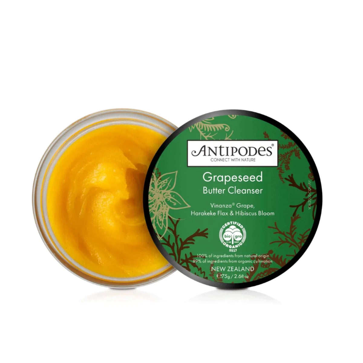 ANTIPODES Grapeseed Butter Cleanser 75 g tehokkaasti puhdistava ja ihoa hoitava puhdistusvoi sisältää ravitsevaa kaakaovoita