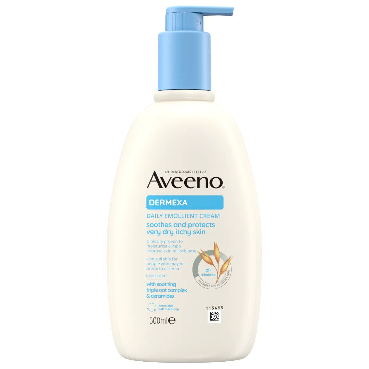 Aveeno Dermexa Daily Emollient Cream emulsiovoide 500 ml hajusteeton ihon suojamuuria vahvistava vartalovoide kutisevalle ja erittäin kuivalle iholle