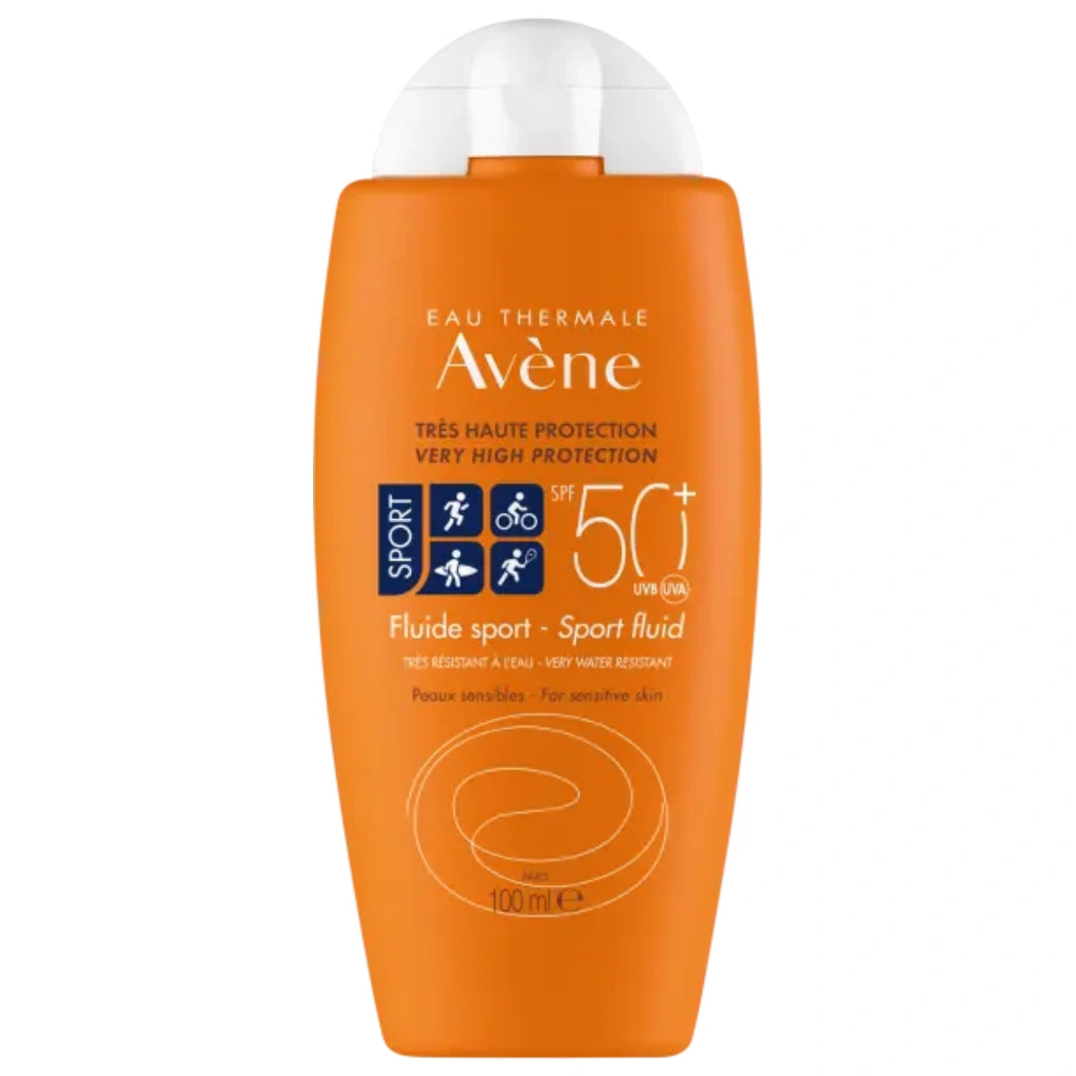 AVENE Sun Sport Fluid SPF50+ 100 ml erittäin veden- ja hikoilunkestävä kevyt aurinkosuojavoide