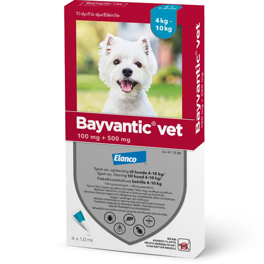 BAYVANTIC VET KOIRILLE 4-10 kg 100 mg/500 mg paikallisvaleluliuos 4x1 ml