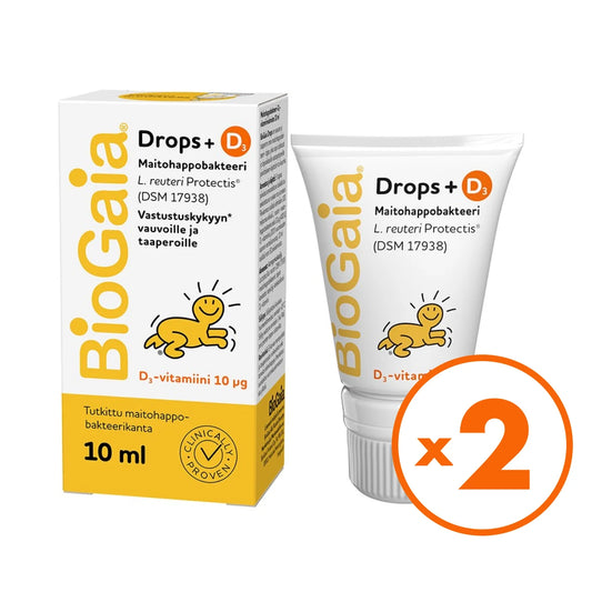 BioGaia Drops + D3 maitohappobakteeritippa 2x10 ml – Vauvoille ja taaperoille