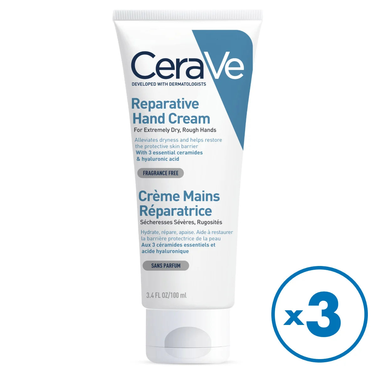 CERAVE Reparative Hand Cream käsivoide 3x100 ml osta enemmän kerralla edullisemmin kampanjapakkaus, jossa 3 kpl tuotetta