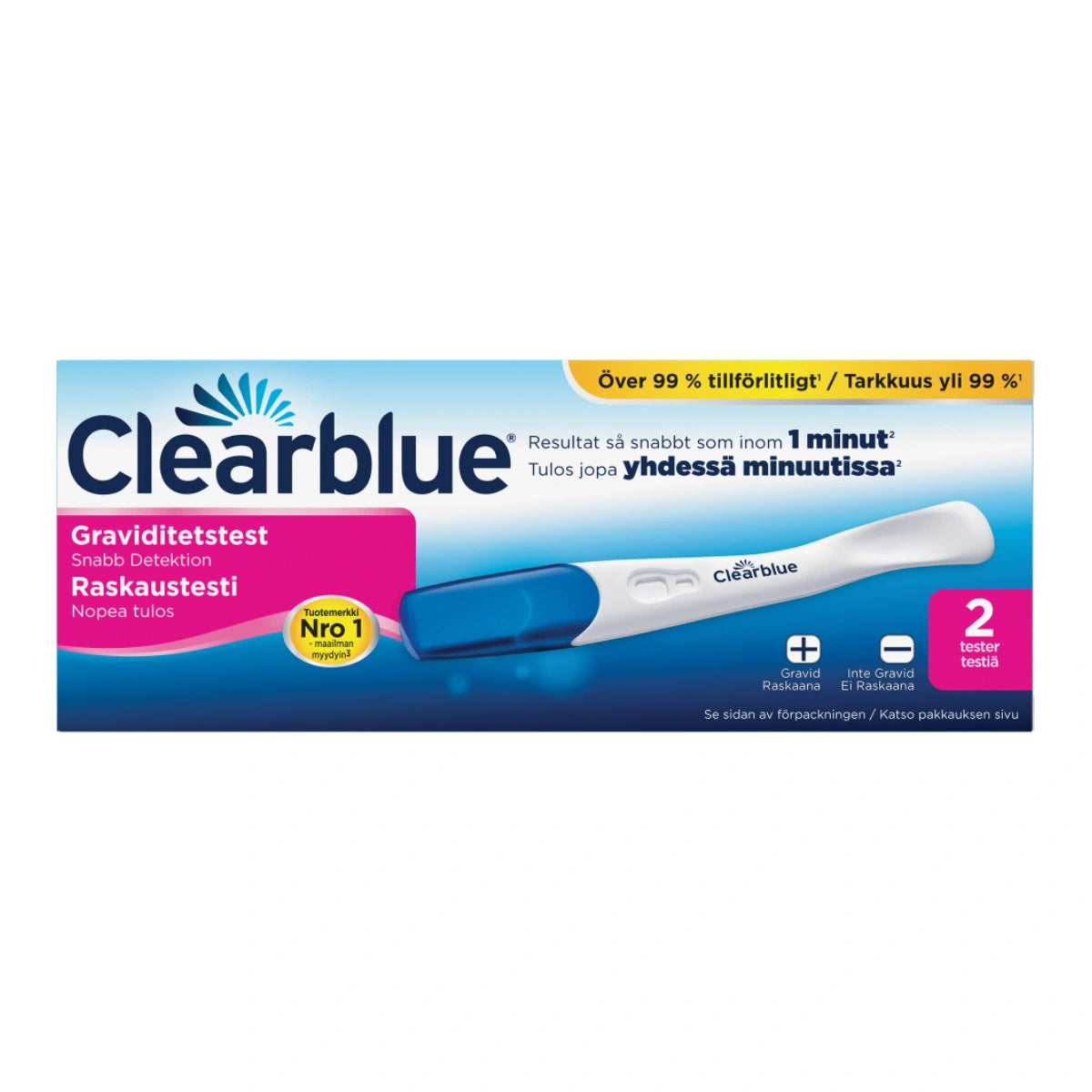 CLEARBLUE Raskaustesti 2 kpl antaa tuloksen jopa yhdessä minuutissa