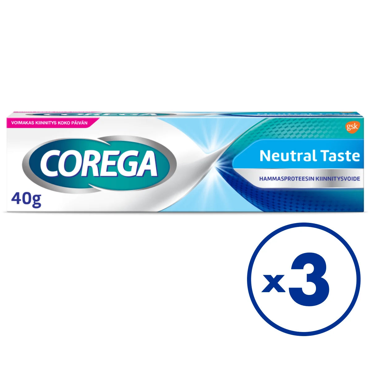 COREGA Neutral Taste hammasproteesin kiinnitysvoide 3x40 g