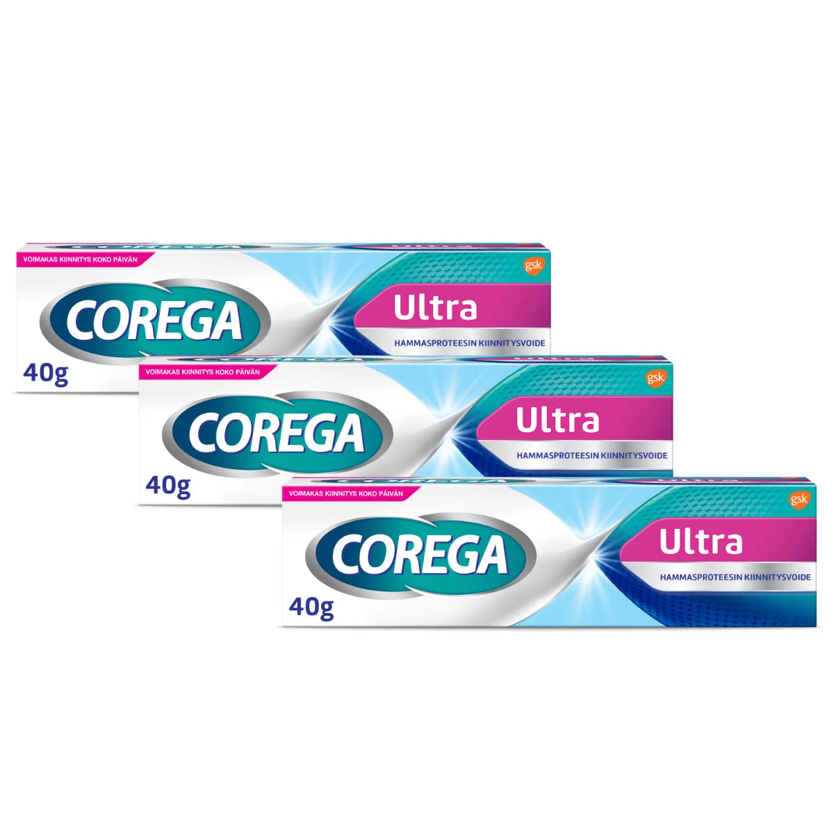 COREGA Ultra Cream hammasproteesin kiinnitysvoide 3x40 g osta enemmän kerralla edullisemmin -kampanjapakkaus