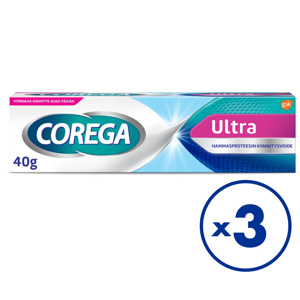 COREGA Ultra Cream hammasproteesin kiinnitysvoide 3x40 g