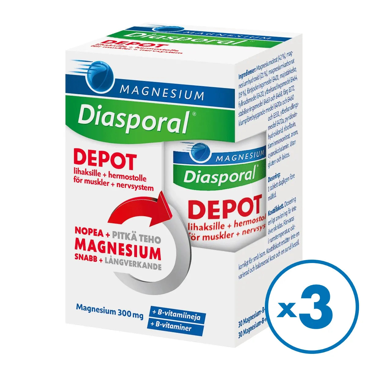 DIASPORAL Magnesium Depot + B-vitamiini tabletti 3x30 kpl osta enemmän kerralla edullisemmin