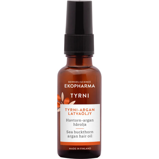 EKOPHARMA Tyrni-Argan Latvaöljy 30 ml – kevyt kuivaöljy hiuksille