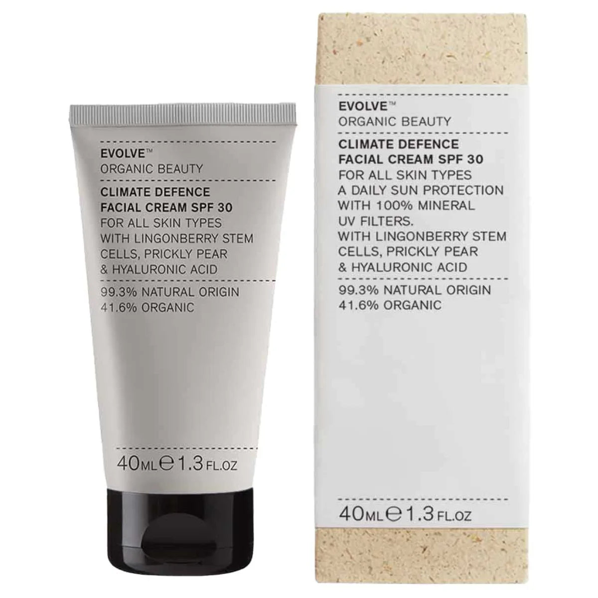 EVOLVE Climate Defence SPF30 Cream 40 ml pakkaus on kierrätettävä