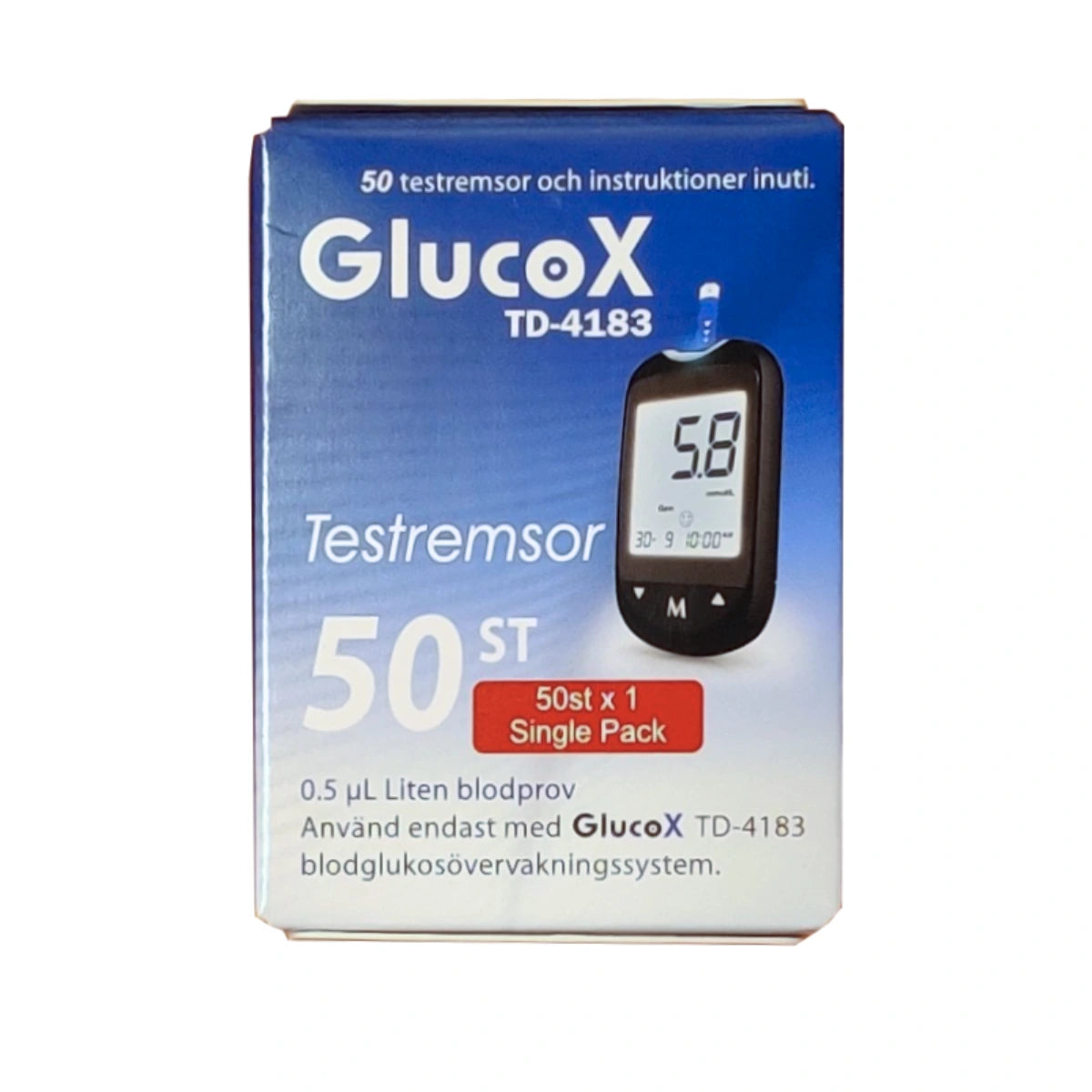 GLUCOX TD-4183 Testiliuska verensokerimittariin 50 kpl