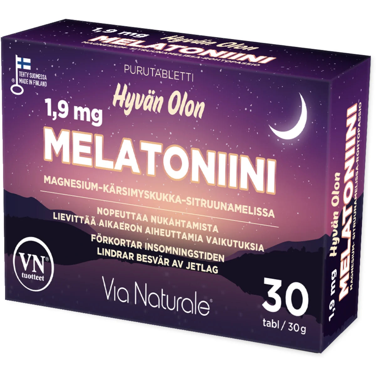 HYVÄN Olon Melatoniini 1,9 mg Magnesium-Kärsimyskukka-Sitruunamelissa tabletti 30 kpl