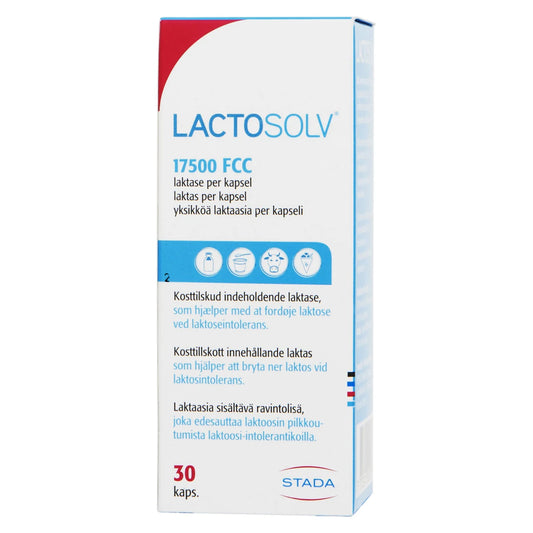 LACTOSOLV 17500 FFC laktaasientsyymikapseli 30 kpl edesauttaa laktoosin pilkkoutumista