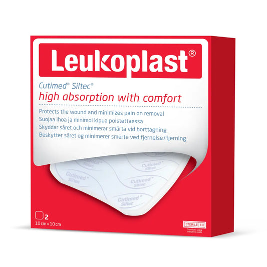 Leukoplast Cutimed Siltec 10x10 cm 2 kpl imukykyinen sidos, joka suojaa ihoa ja minimoi kipua poistettaessa