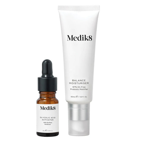 Medik8 Balance Moisturiser with Glycolic Acid Activator 50 ml – probioottinen voide ja tasoittava AHA-happoneste