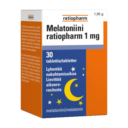 Melatoniini Ratiopharm 1 mg tabletti 100 kpl lyhentää nukahtamisaikaa