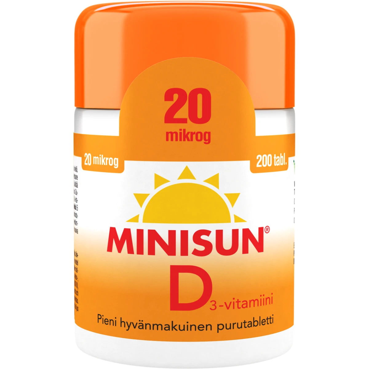 MINISUN D3-vitamiini 20 mikrog purutabletti 200 kpl pieni hyvänmakuinen purutabletti