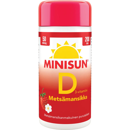 MINISUN Metsämansikka D3-vitamiini 50 mikrog purutabletti 200 kpl