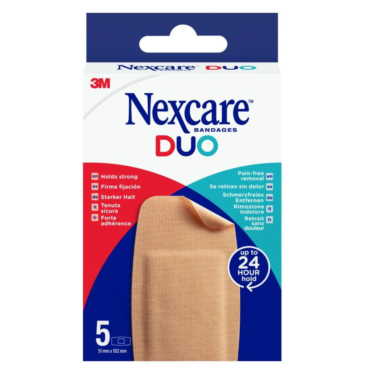 NEXCARE Duo Maxi laastarit 5 kpl kiinnittyy lujasti ja helppo irroittaa