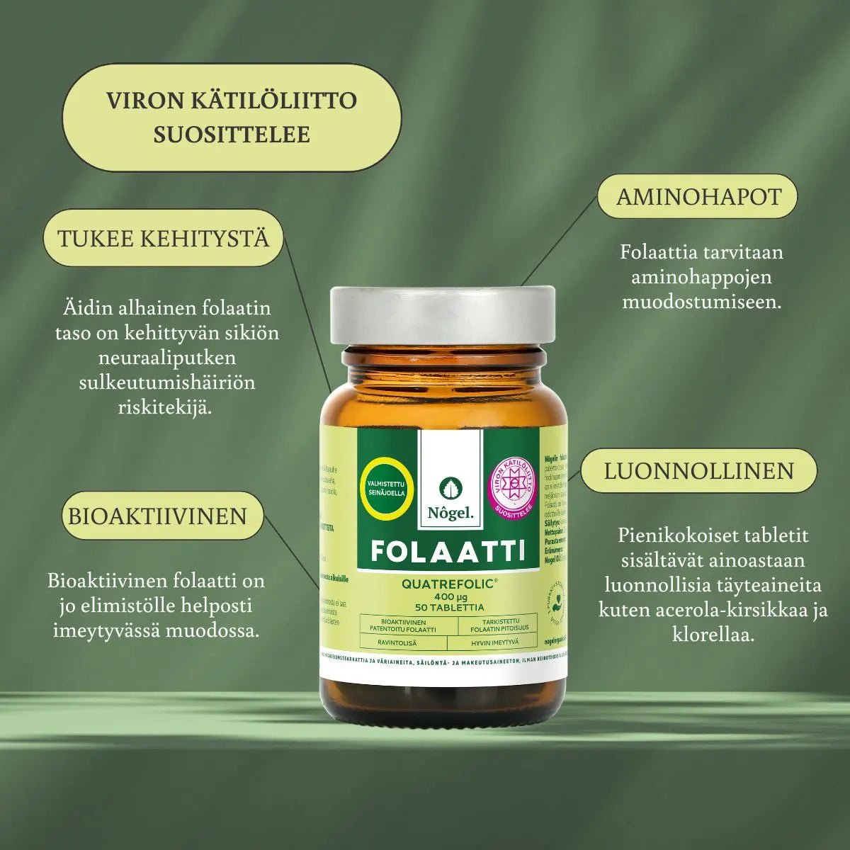 NÔGEL Folaatti Quatrefolic 400 mikrog 50 tabl annosteluohje