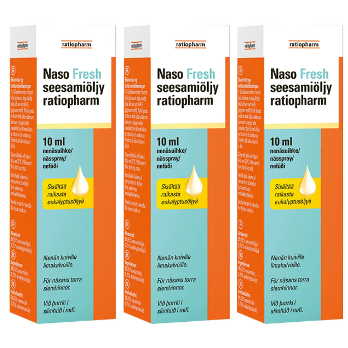 NASO Fresh seesamiöljy Ratiopharm nenäsuihke 3x10 ml kampanjapakkaus