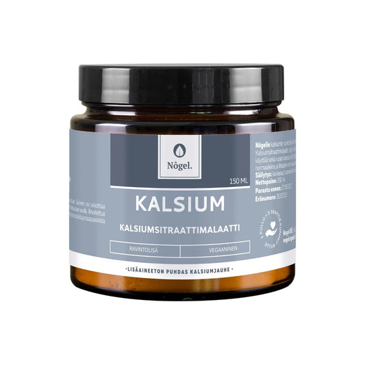 Nogel Kalsiumjauhe 150 ml sisältää kalsiumsitraattimalaattia