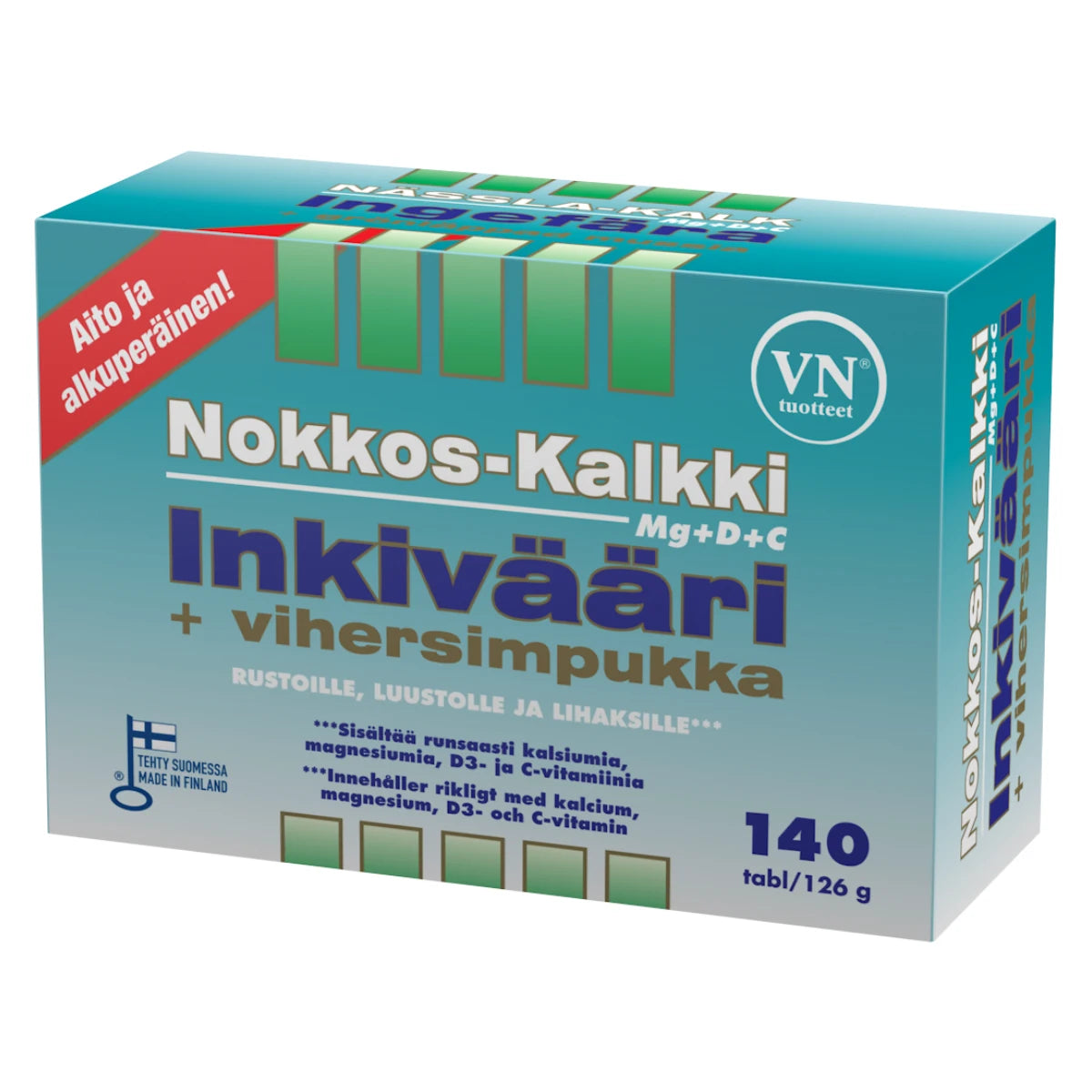 NOKKOS-Kalkki-Inkivääri + Vihersimpukka tabletti 140 kpl rustoille, luustolle ja lihaksille