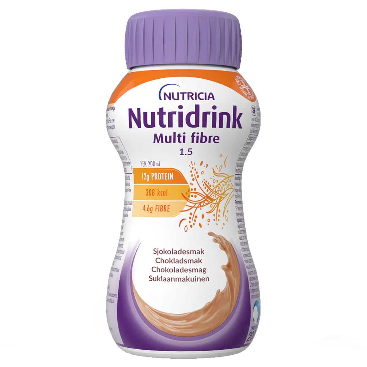 NUTRIDRINK Multi Fibre Suklaa 4x200 ml kliininen ravintovalmiste lisäravinnoksi