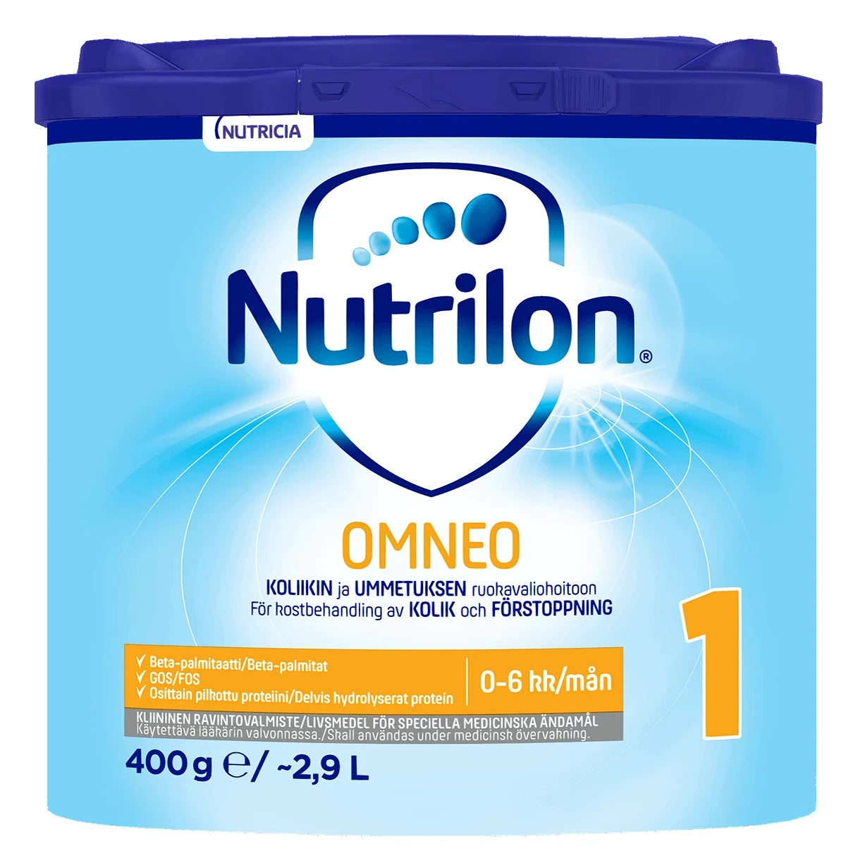 NUTRILON Omneo 1 400 g imeväisen kliininen ravintovalmiste koliikin ja ummetuksen ruokavaliohoitoon