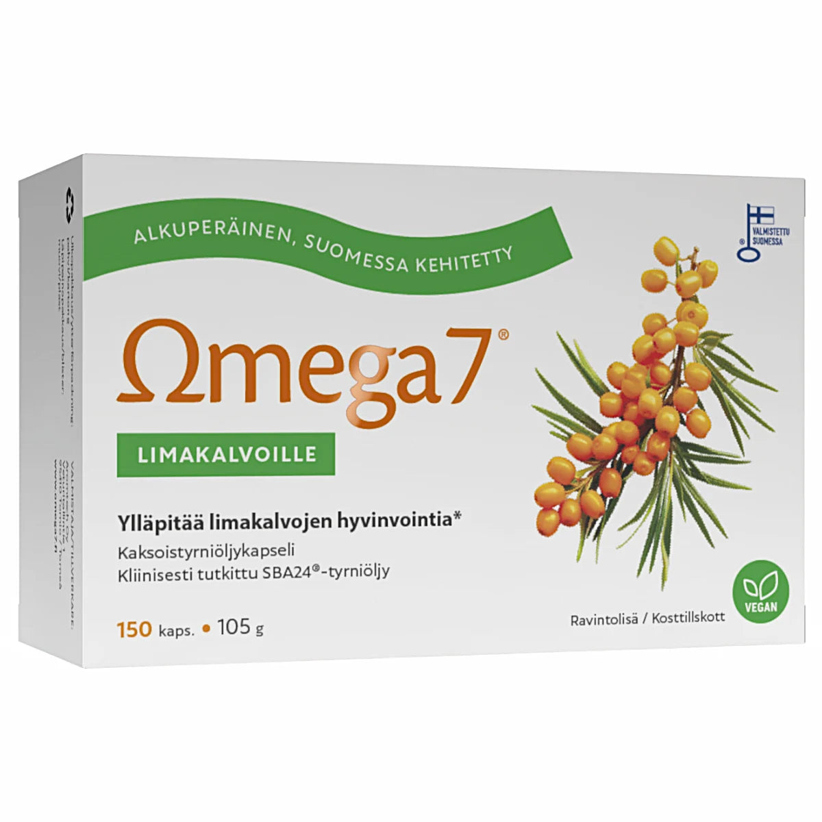 Omega7 Kaksoistyrniöljy 150 kaps ylläpitää limakalvojen hyvinvointia