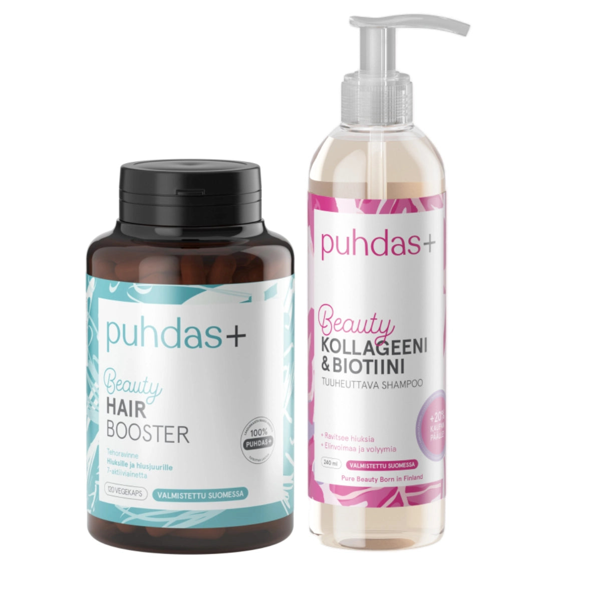 Puhdas+ Lahjapakkaus Hair Booster 120 kaps + Shampoo 240 ml