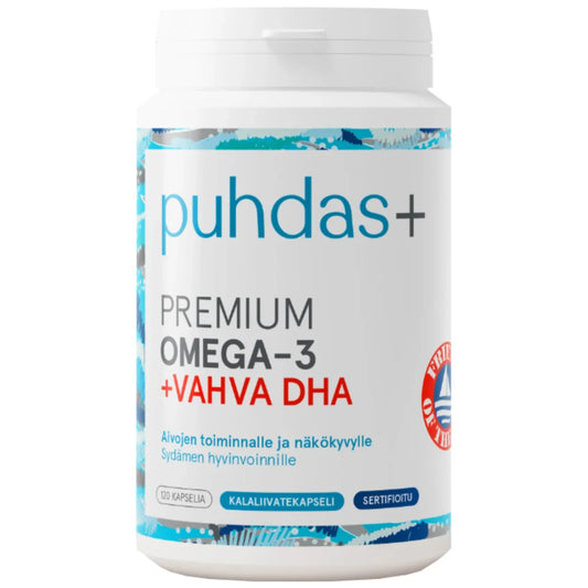 PUHDAS+ Premium Omega-3 + vahva DHA kapseli 120 kpl