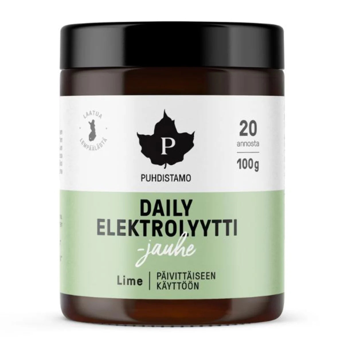 PUHDISTAMO Daily Elektrolyyttijauhe Lime 100 g sopii päivittäiseen käyttöön