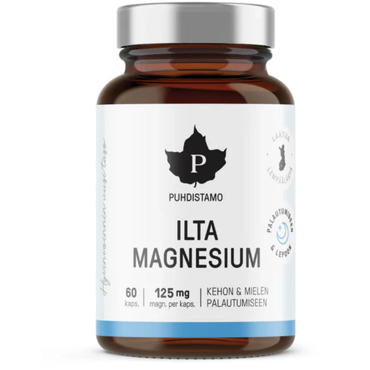 PUHDISTAMO Ilta Magnesium kapseli 60 kpl magnesium-aminohappo-yrttiuutevalmiste täyteaineettomassa kapselissa