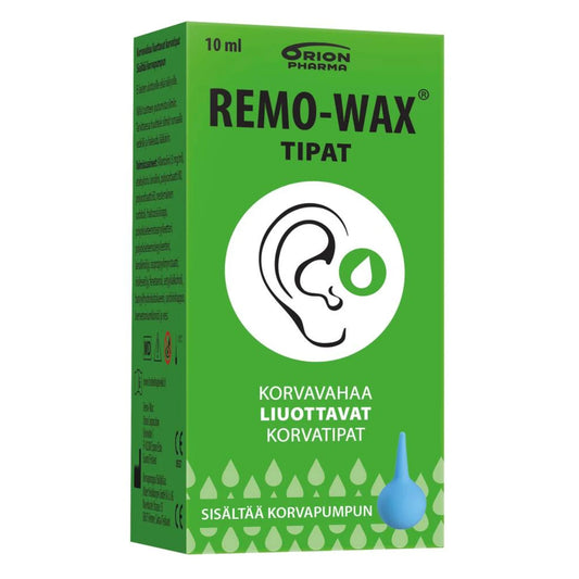 REMO-WAX korvatipat + pumppu 10 ml korvavahan liuotukseen, sisältää korvapumpun