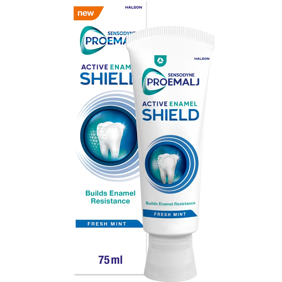 Sensodyne ProEmalj Active Enamel Shield hammastahna 75 ml suojaa kiillettä happoja vastaan sekä antaa suojaa reikiintymistä vastaan.