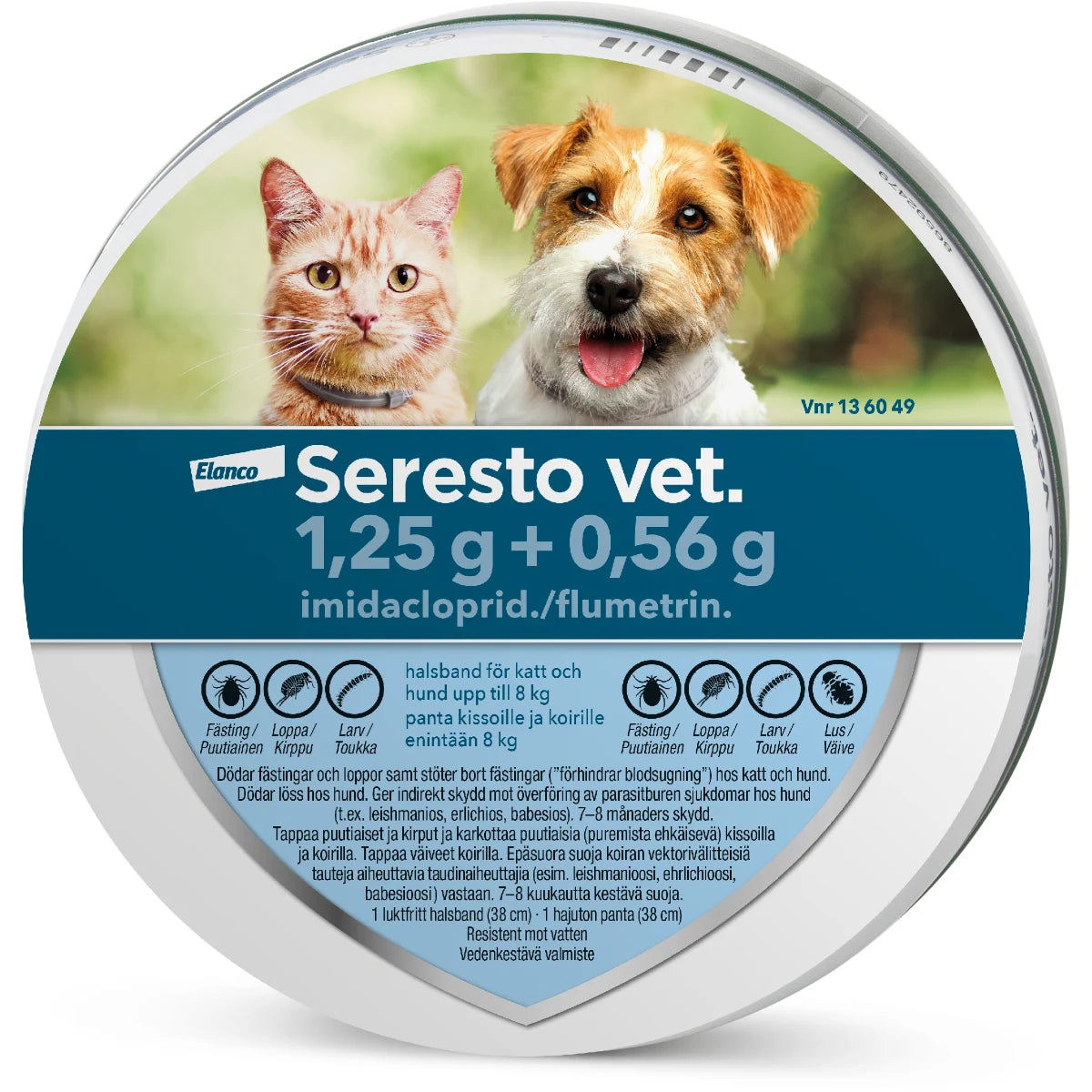 SERESTO Vet kissoille ja koirille alle 8 kg 0,56 g/1,25 g panta punkkikarkote