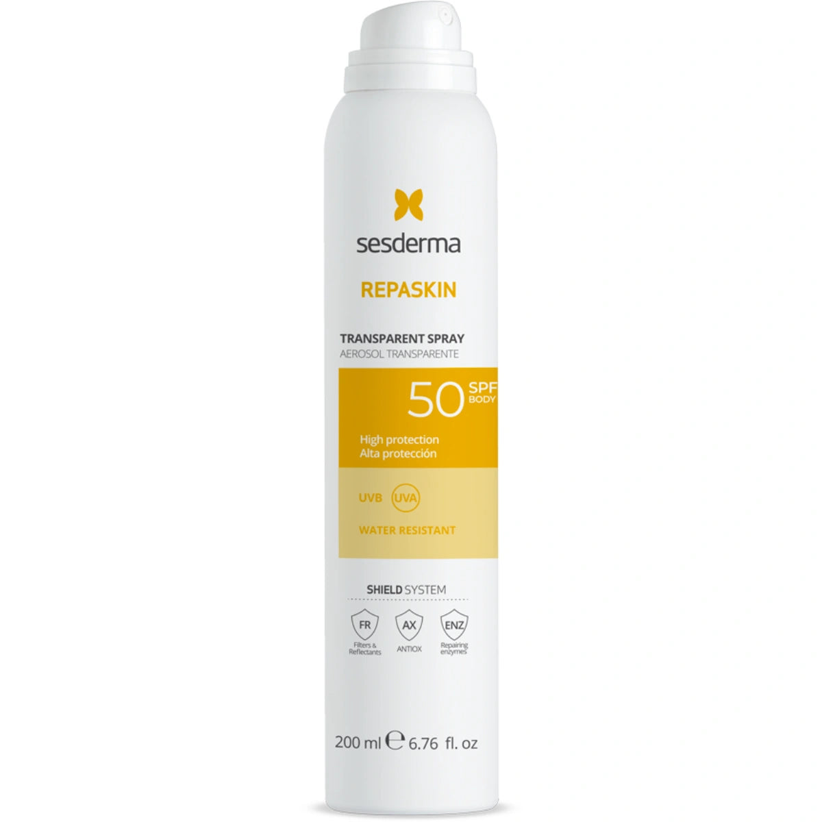 SESDERMA Repaskin Transparent Spray SPF50+ 200 ml läpinäkyvä, ultrakevyt ja vedenkestävä aurinkosuojavoide 