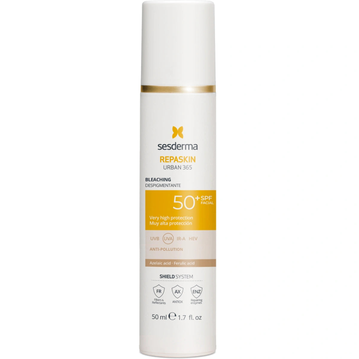 SESDERMA Repaskin Urban 365 Bleaching SPF50+ 50 ml ehkäisee ja vaalentaa pigmenttiäiskiä