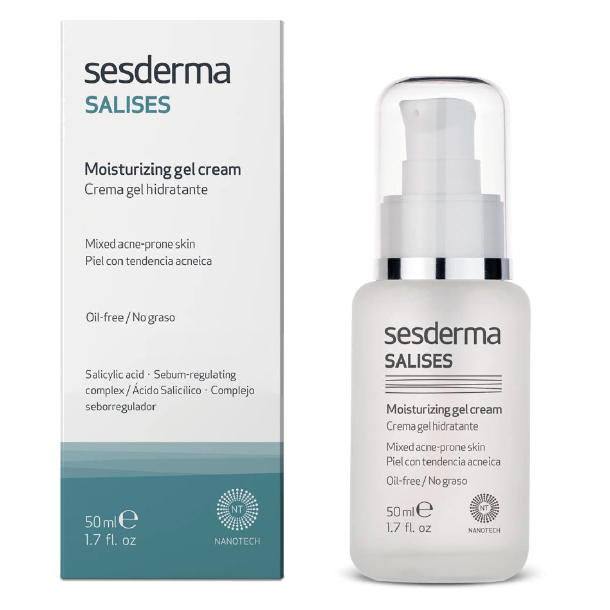 SESDERMA Salises Moisturizing Gel Cream 50 ml auttaa säätelemään talintuotantoa ja poistamaan epäpuhtaudet sekaiholta.