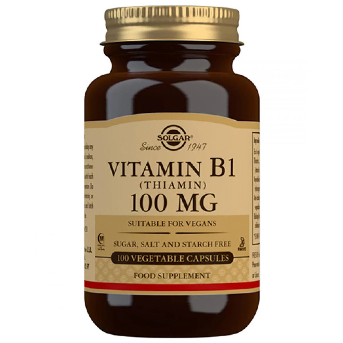 Solgar B1-vitamiini (Tiamiini) 100 mg kapseli 100 kpl vegaanisessa kapselissa