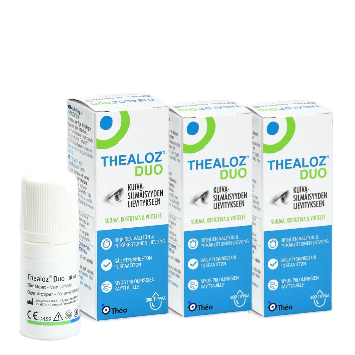 THEALOZ DUO suojaavat, kostuttavat ja voitelevat silmätipat 3x10 ml triplapakkaus