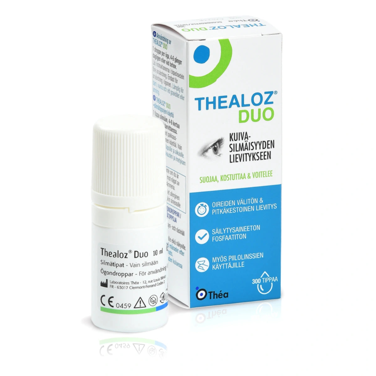 THEALOZ DUO silmätipat, säilytysaineeton 10 ml keskivaikean tai vaikean kuivasilmäisyyden hoitoon